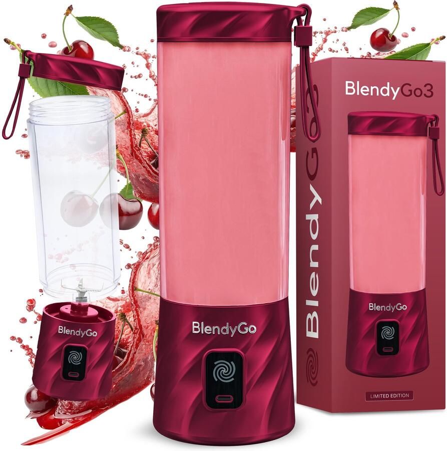 Blender 3 mixer draagbare blender smoothiemaker snel USB-C opladen IPX7 waterdicht & technologie gezonde smoothies en eiwitshakes 550 ml (Cherry Metallic)