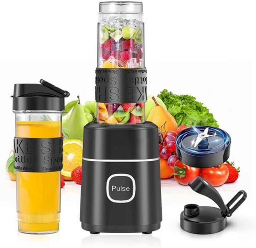 Blender smoothie maker 500 W mini-blender met 2 x 570 ml Tritan BPA-vrije fles draagbare roestvrijstalen blender geluidsarm gemakkelijk te reinigen 4-mes-systeem
