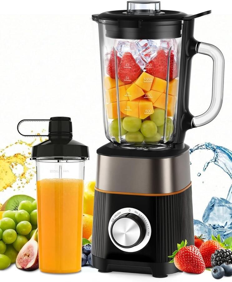 Blender Zwart 1 5 l Glazen Mengbeker met IJscrusher-functie Voor Smoothies en Sauzen