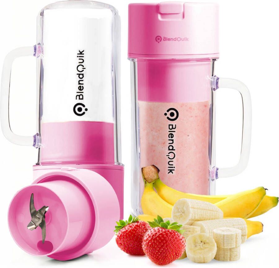 BlendQuik™ Draagbare Blender To Go Compact en Stijlvol Perfect voor Smoothies Shakes & Meer Ideaal voor Onderweg Gemakkelijk Schoon te Maken Geschikt voor Mixen met IJs Roze