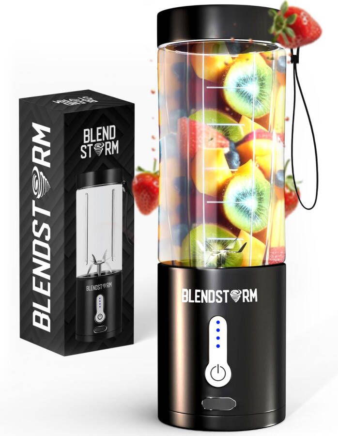 BlendStorm Draagbare Blender Draadloze Blender Draadloos Blenders Blender To Go 6 Mesjes Mini Blender Smoothie Maker Juicer Keukenmachine USB Oplaadbaar 500 ml Zwart - Foto 2
