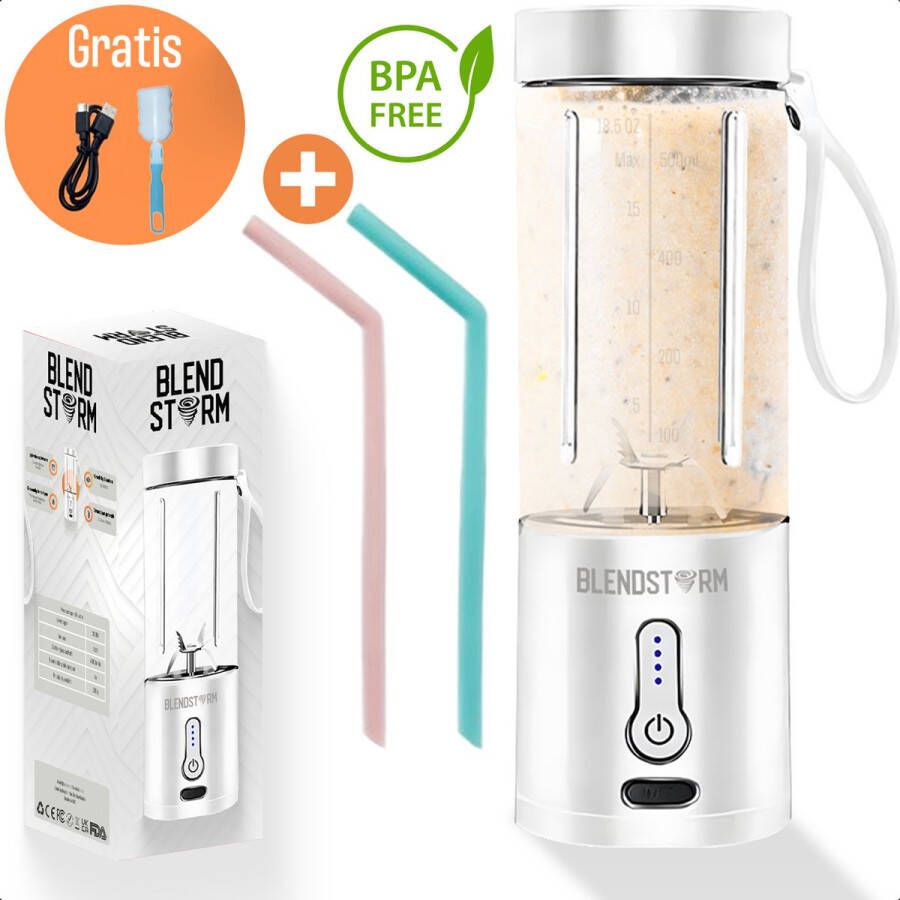 BlendStorm Draagbare Blender Draadloze Blender Draadloos Blenders Blender To Go 6 Mesjes Mini Blender Smoothie Maker Juicer Keukenmachine USB Oplaadbaar 500 ml Wit