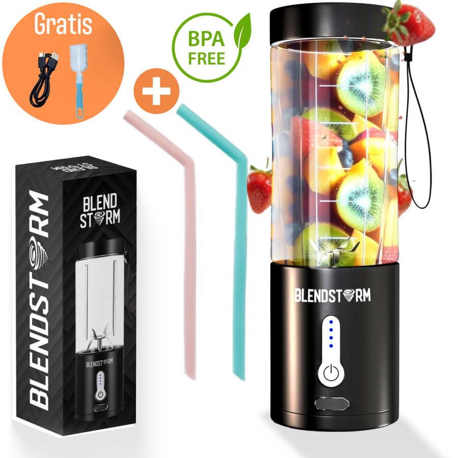 BlendStorm Draagbare Blender Draadloze Blender Draadloos Blenders Blender To Go 6 Mesjes Mini Blender Smoothie Maker Juicer Keukenmachine USB Oplaadbaar 500 ml Zwart