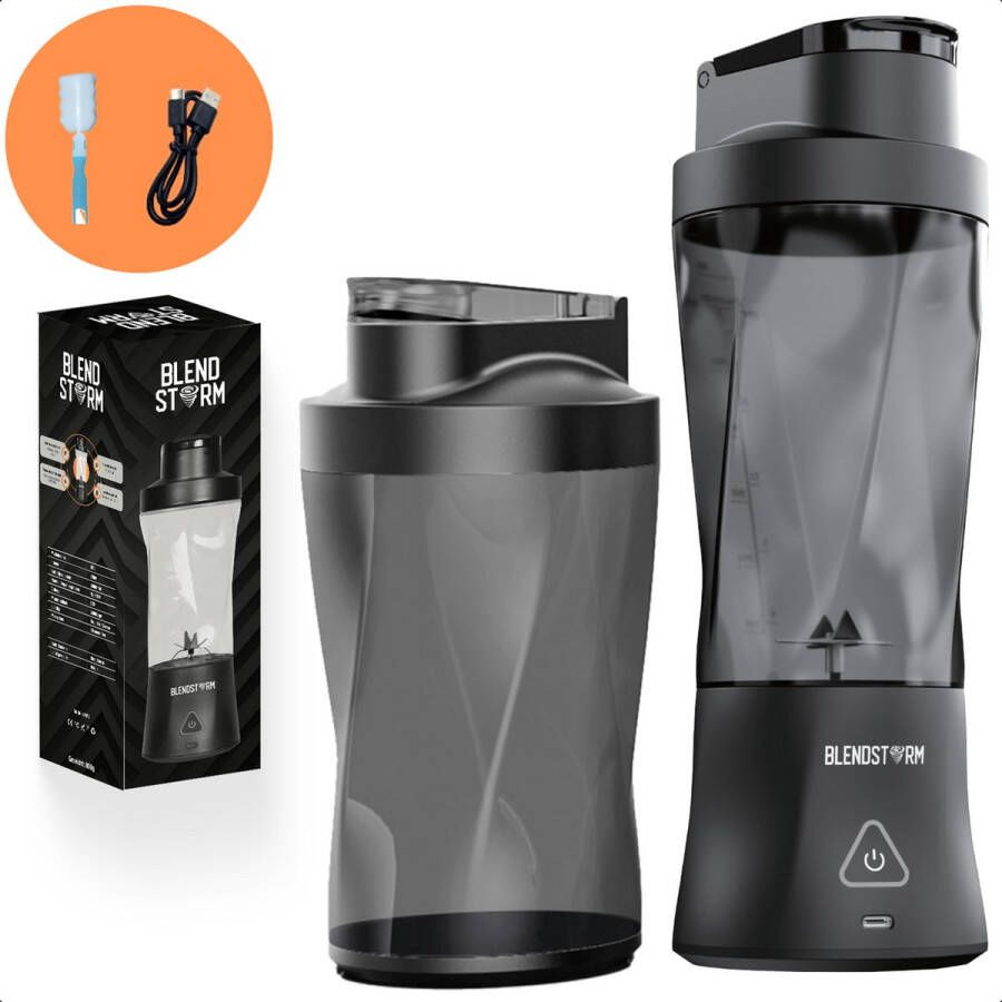 BlendStorm Draagbare Blender Premium- Draadloze Blender Draadloos Blenders Blender To Go 6 Mesjes Mini Blender Smoothie Maker Juicer Keukenmachine USB Oplaadbaar 700 ml Zwart