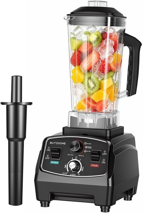 BlitzHome BH-200D Professionele Blender 1600W 2L BPA-vrije Blenderkan 9 Snelheden Timer 1-5 min Smoothies Soep IJs Crushen & Noten Zwart