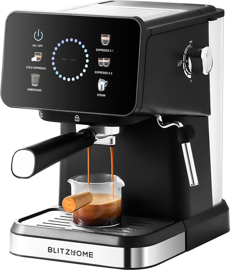 BlitzHome CM3171 espressomachine 20 bar 1 5L waterreservoir PID temperatuurregeling touchscreen heet & koud brouwen stoompijp EU-stekker