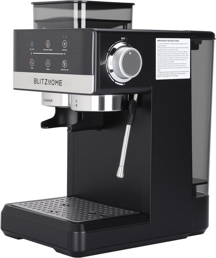 BlitzHome CM5520 Espressomachine met Ingebouwde Koffiemolen 20 Bar 1350W Touchscreen Voorverwarmingsindicator & 1 8L Watertank – Zwart Volwaardige Espresso in