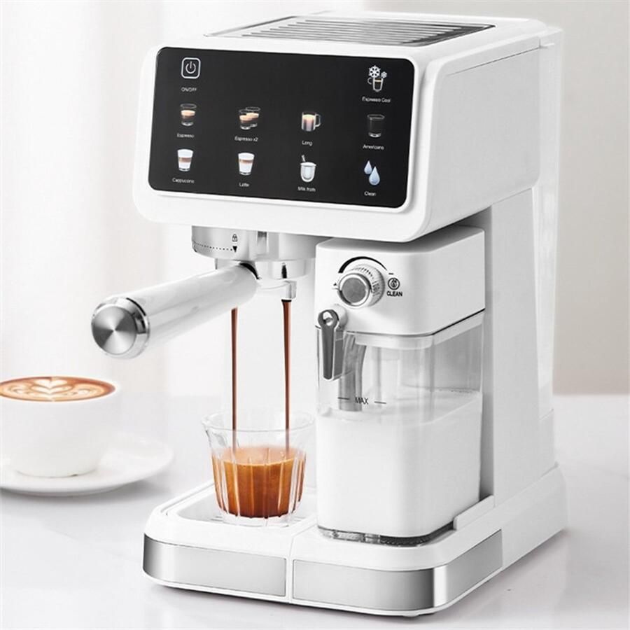 BlitzHome CM5600 1350W Automatische Espressomachine met Melkopschuimer 20 Bar Pomp 6 Koffiemodi Automatisch Reinigingssysteem Slim Scherm voor Thuis of Café Wit