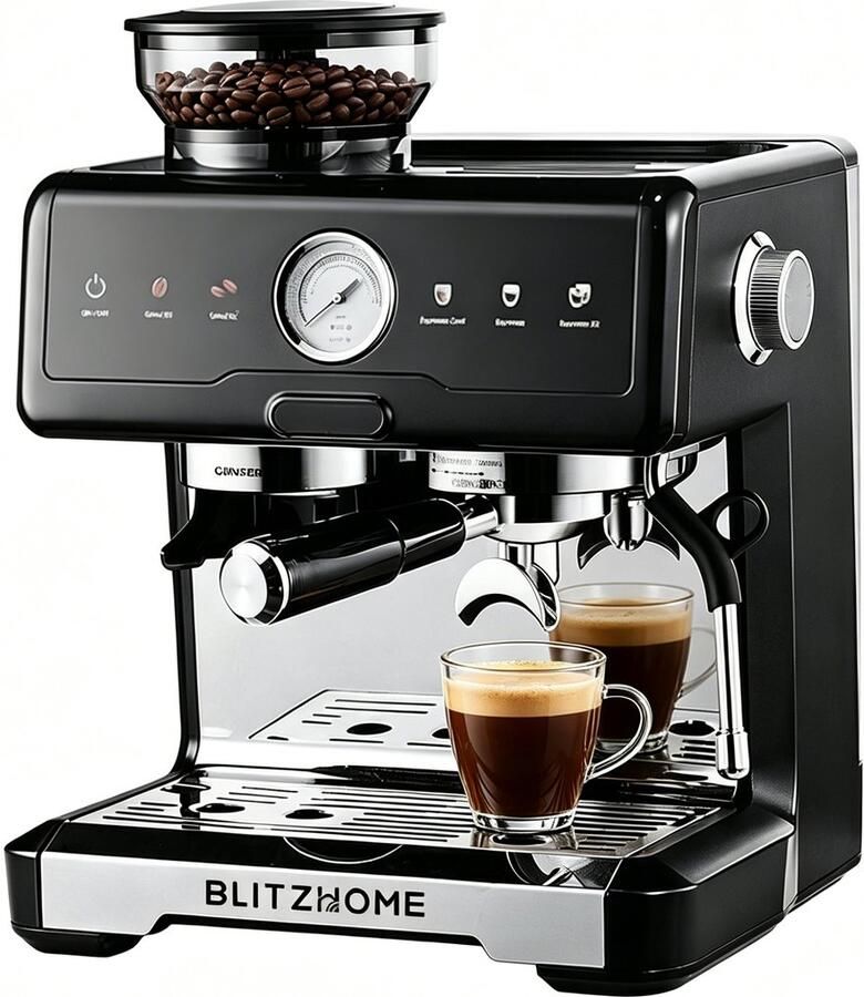 BlitzHome CM7080 Espressomachine met Koffiemolen – 20 Bar Dual Boiler Cold Brew & PID Temperatuurregeling – 58 mm Siebdrager