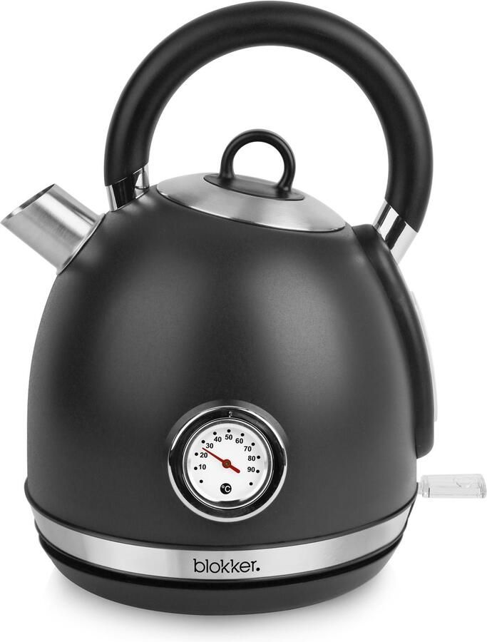 Blokker Waterkoker 2200W 1.7L Waterniveau indicator 360° snoerloos design Verborgen verwarmingselement Automatische uitschakeling Verlichte aan uit knop Otter Group Control WK-131943.2 Zwart