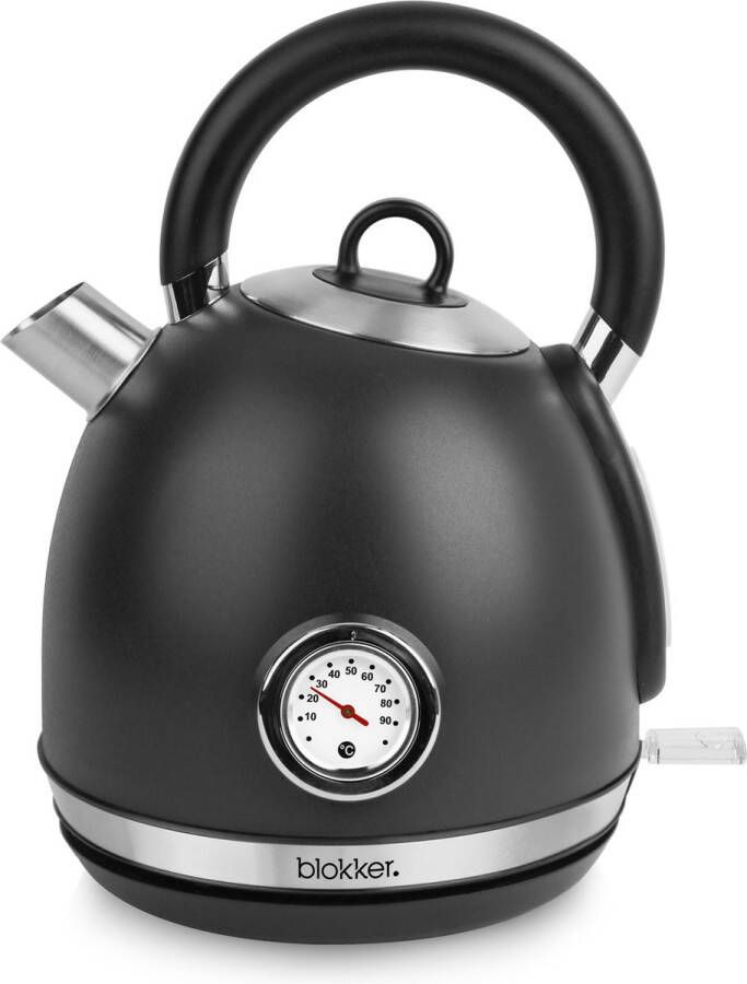 Blokker Waterkoker 2200W 1.7L Waterniveau indicator 360° snoerloos design Verborgen verwarmingselement Automatische uitschakeling Verlichte aan uit knop Otter Group Control WK-131943.2 Zwart