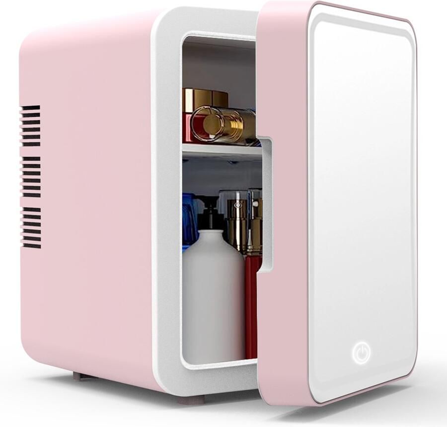 Blossom Mini koelkast 4L Auto koelkast- Voor eten & drinken Skincare & make-up fridge Spiegel en LED-verlichting USB Roze