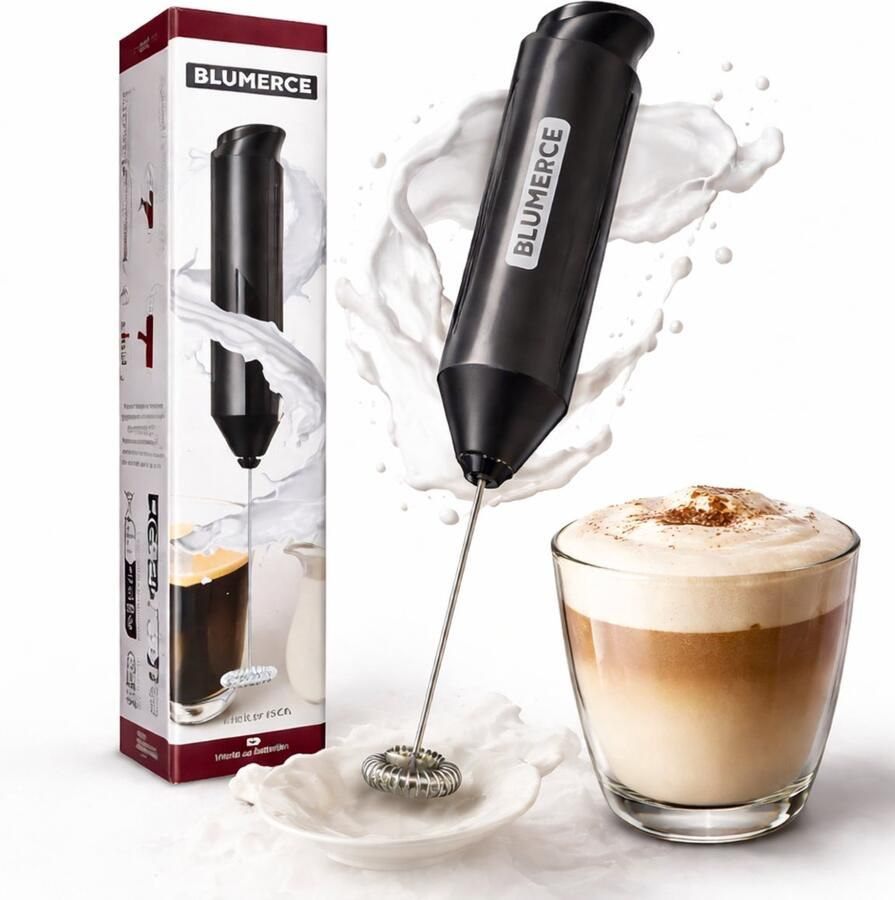 BluMerce Melkopschuimer Elektrisch Melkopklopper Warm Koud Opschuimen Milk Frother Zwart RVS