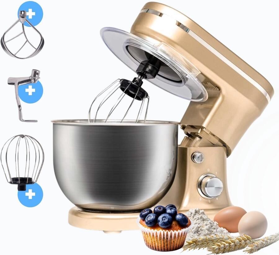BluMill Keukenmachine RVS 6 Snelheden Keukenmachine met kom 5 Liter met Accessoires 1200W Metallic Champagne