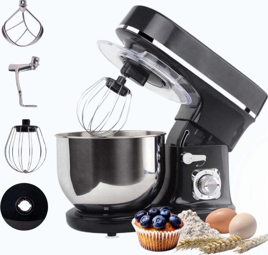 BluMill Keukenmachine RVS 6 Snelheden Keukenmachine met kom 5 Liter met Accessoires 1200W Zwart Chrome - Foto 2