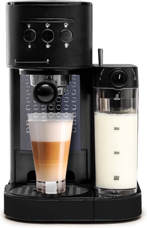 BluMill Koffiemachine Pistonmachine Espressomachine Incl. automatische melkschuimer & 2 portafilters Mat Zwart