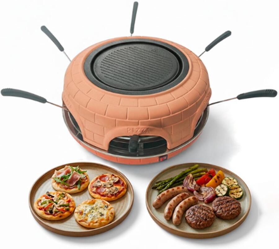 BluMill Mini Pizza Oven met Gourmetstel – Mini Pizza Oven voor 6 Personen – Terracotta Koepel – Incl. Gietijzeren Grillplaat – Incl. 6 RVS Pizzaspatels en Deeguitsteekvorm - Foto 2