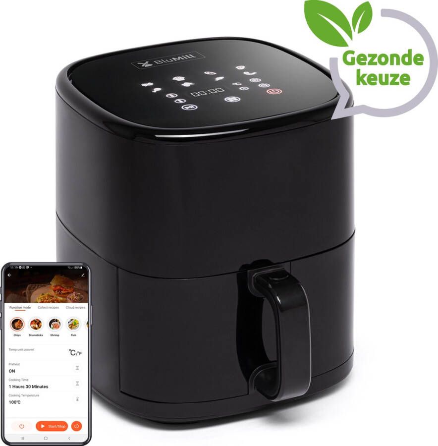 BluMill Digitale Airfryer 8 Programma's Touchscreen Display Timer met Crispplaat 5 liter Wifi & Gratis App - Foto 3