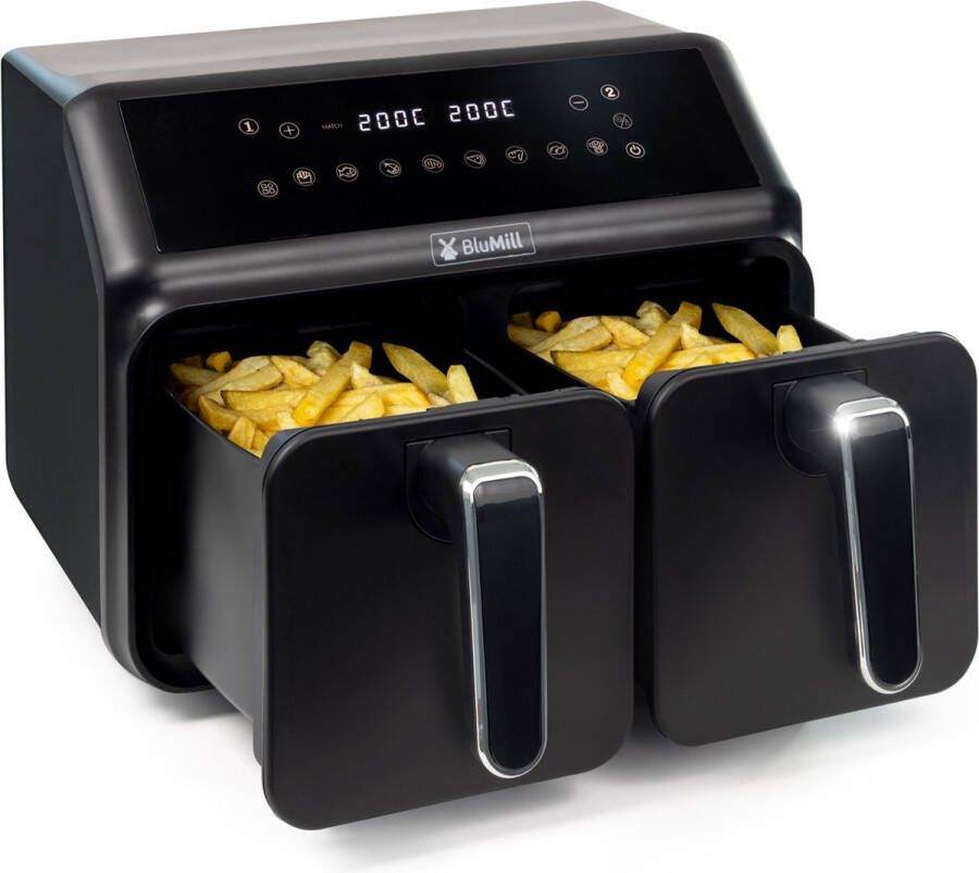 BluMill Dubbele Heteluchtfriteuse XXL SYNC-FINISH Functie Touchscreen incl. Kinderslot 8L 1700W Heteluchtfriteuse - Foto 4