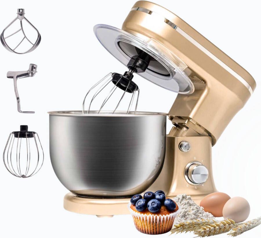 BluMill Keukenmachine RVS 6 Snelheden Keukenmachine met kom 5 Liter met Accessoires 1200W Metallic Champagne - Foto 2