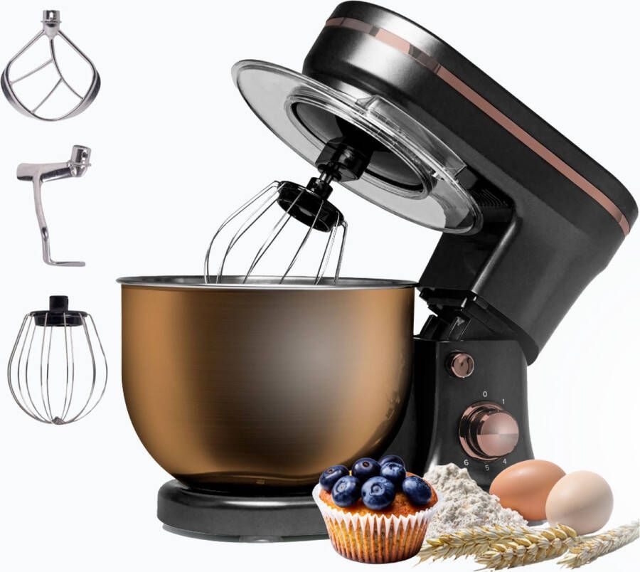 BluMill Keukenmachine RVS 6 Snelheden Keukenmachine met kom 5 Liter met Accessoires 1200W Zwart Rosé Goud - Foto 3