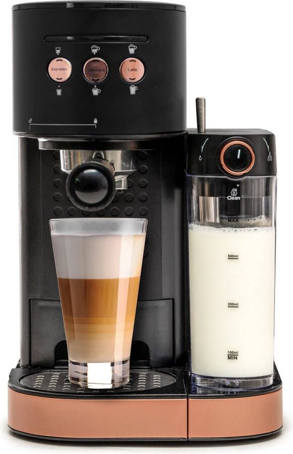BluMill Koffiemachine Pistonmachine Incl. automatische melkschuimer Zwart Rosé - Foto 1
