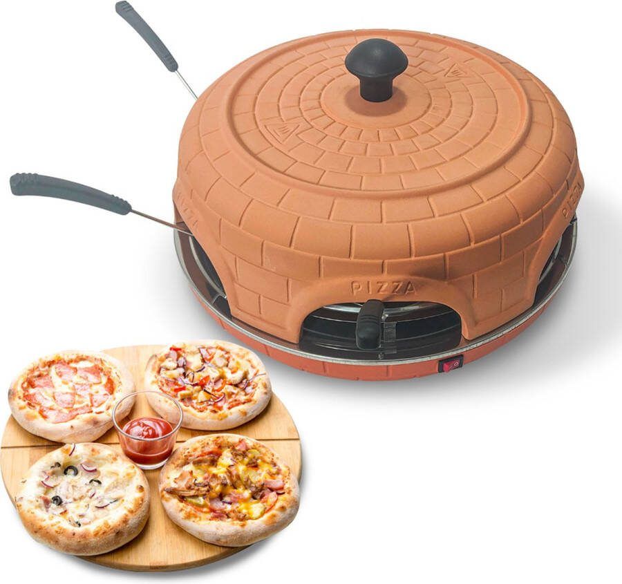 BluMill Pizza Oven – 6 Personen – 1100 Watt – Pizza Gourmetset Terracota Deksel Incl. deegvorm en spatels