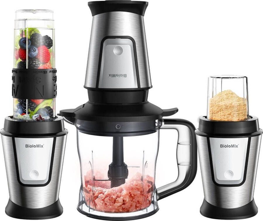 BMetics 3 In 1 Keukenmachine Keukenrobot 700W Foodprocessor Met Blender chopper multifunctioneel Zwart