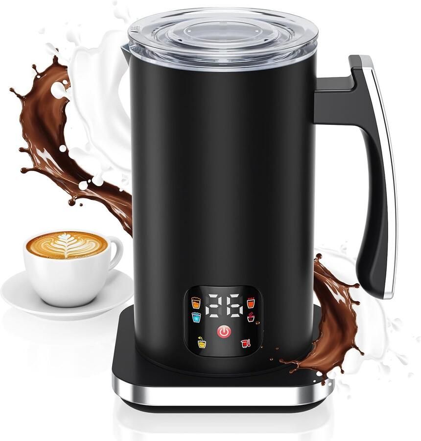 Bobypet Melkopschuimer Elektrisch 6-in-1 Automatische Melkschuimer en Opwarmer Warm en Koud Melkschuim Chocolademelk Maker LCD Touchscreen 420 ml Zwart