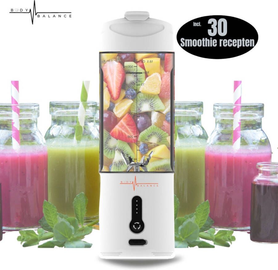 BodyBalance Draagbare Blender To Go Smoothie Mini Blender Draadloos Wit 630ML Portable - Foto 1