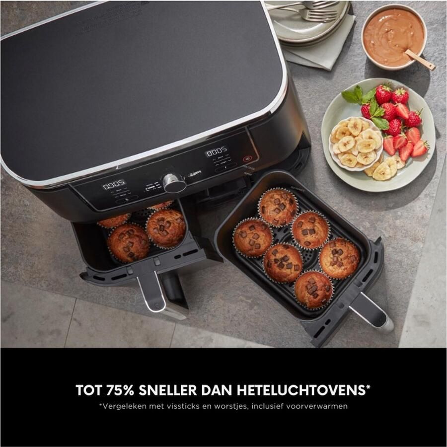 BOG Foodi Max Dual Zone Airfryer – 2 Laden – 9.5L – 6-In-1 Functies – Olievrij – Anti-Aanbak – Vaatwasserbestendig – Zwart
