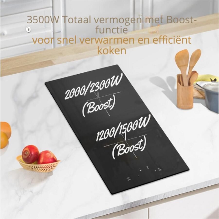 BOG Inductiekookplaat 2-Pits-Inbouw-Inductieplaat 30 cm-Met Stekker-Laag Geluid-Gelijke Verwarming-Boost Functie-9 Niveau's-Timer 1-99 Minuten-Kinderbeveiliging-3500 W