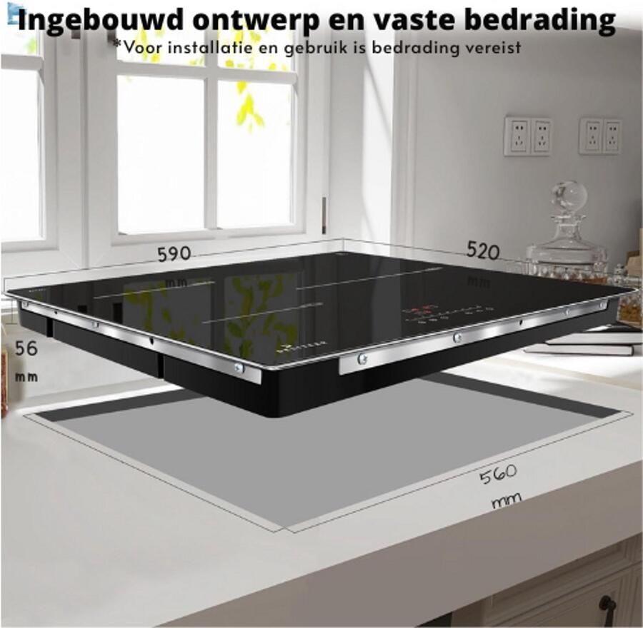 BOG Inductiekookplaat 3 Zones Inbouw 59 cm Zelfvoorzienend 3 Kookzones Met Frame Energiezuinig Modern Design