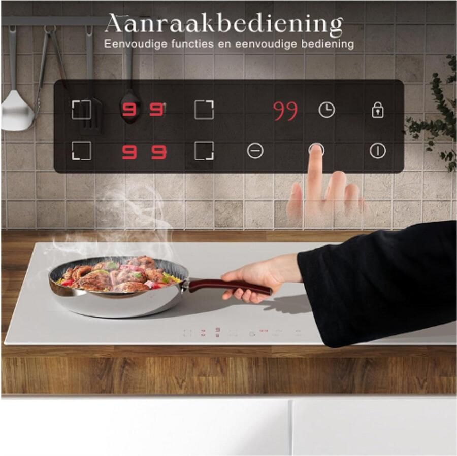 BOG Inductiekookplaat 4 Pits 3500 W Wit Inbouw 59 cm Touch Control 9 Vermogensniveaus Veiligheidsvergrendeling Stekker Aansluiting 220 V