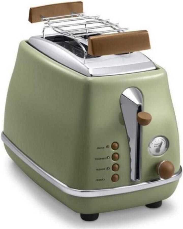 BOG Broodrooster Icona Vintage Ctov2103.Bk 2-Sleuf-Broodrooster Met Broodjes-Opzetstuk Roestvrij Staal In Elegante Retro-Look Met Chroom-Details Groen