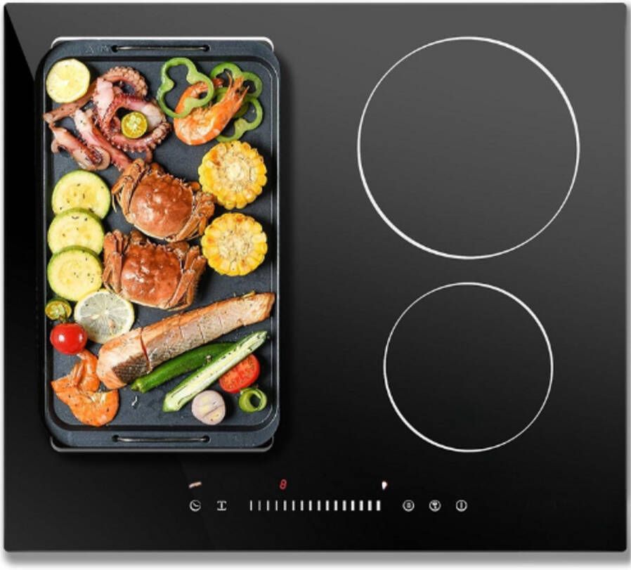 BOG Domino Inductiekookplaat 4 Pits Ingebouwde Inductie Kookplaat 3500W Touchbediening Flexzone Glaskeramisch Oppervlak Kinderslot Energiezuinig Ontwerp