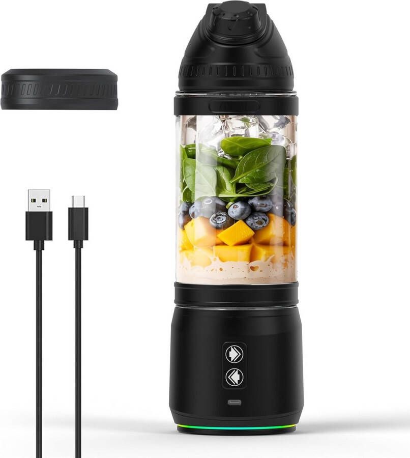 BOG F500 Draagbare Blender – Krachtige 240W Smoothie Maker Met USB-C-Lekvrij & Compact – Ideaal Voor Sport- Reizen & Shakes – BPA-Vrije Fles Met 6-Bladige Messen