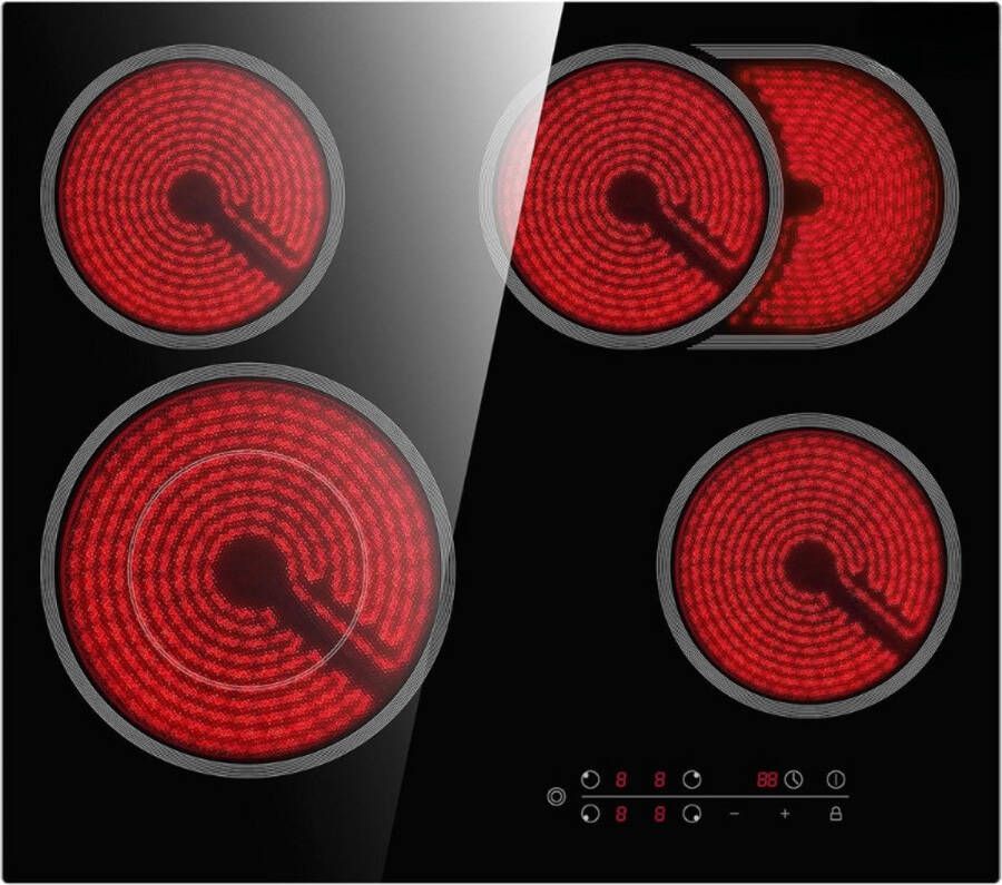 BOG Glaskeramische Kookplaat Zwart Oppervlak 4 Kookzones Met 9 Vermogensstanden 6600W Inbouwkookplaat Timerfunctie Kinderslot Geschikt Voor Alle Pannen