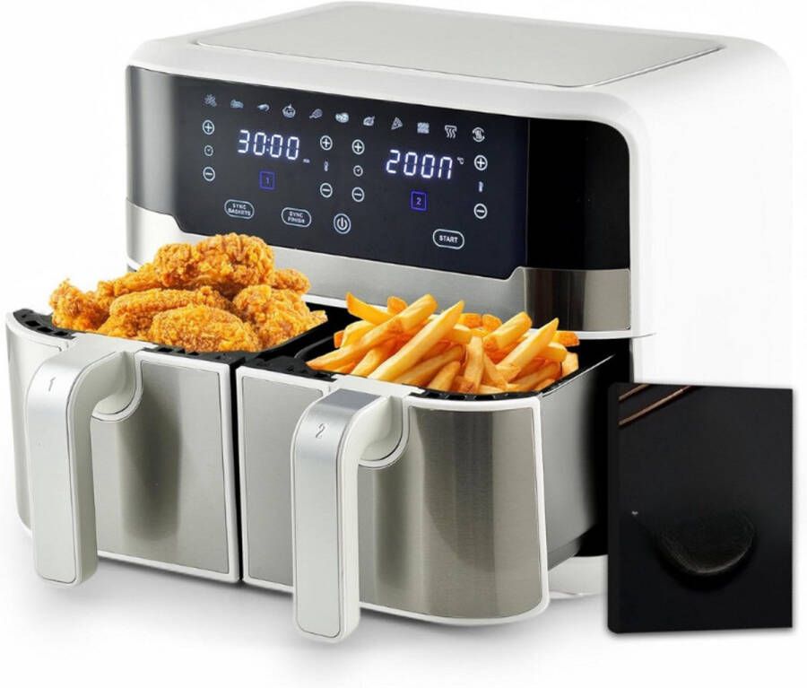 BOG Heteluchtfriteuse Dubbel Wit 9 Liter Inhoud En 2100W Vermogen LED-Touchscreen En Mand Met Antiaanbaklaag Friteuse 11 Functies In 1