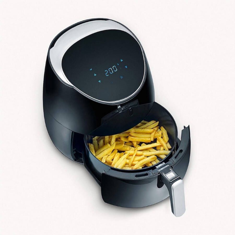 BOG Heteluchtfriteuse XXL 5 Liter Inhoud Gezond Koken Zonder Vet 8 Automatische Programma's 2000 W Zwart Zilver Metallic