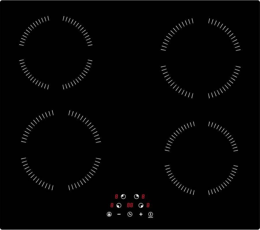 BOG Inbouw Inductiekookplaat Met 4 Kookzones – Touchbediening- 9 Vermogensniveaus- Snelle Verwarming & Kinderslot – Zwart Keramisch Glas