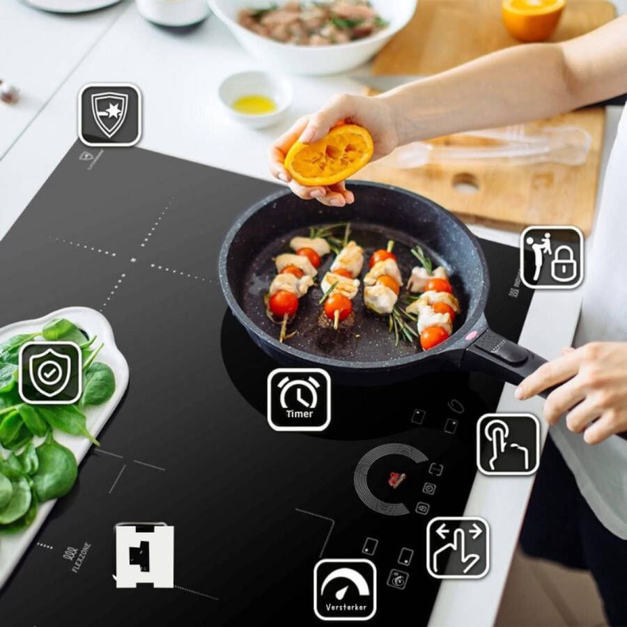 BOG Inductie Kookplaat 60 cm – 8 2 kW – 4 Kookzones – 9 Vermogensniveaus – Flexzone – Touch Slider Bediening