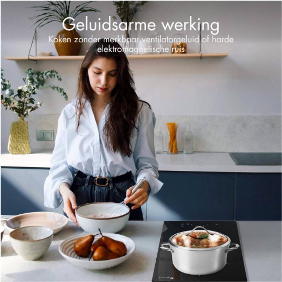 BOG Inductiekookplaat 2-Pits-Inbouw-Inductieplaat 30 cm-Met Stekker-Laag Geluid-Gelijke Verwarming-Boost Functie-9 Niveau's-Timer 1-99 Minuten-Kinderbeveiliging-3500 W
