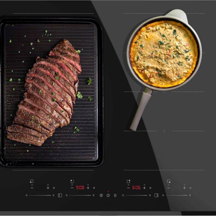 BOG Inductiekookplaat 2 Pits Totalflex Zones 7400W Vermogen 9 Warmtestanden Met Booster Touch Slider Bediening Timerfunctie Kinderslot Hitteweergave