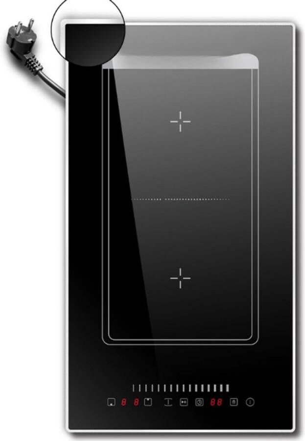 BOG Inductiekookplaat 2 Platen Met Stekker Dubbele Inbouwkookplaat 30 Cm Kookplaat 2 Kookplaten Met Frame 3500 W Combizone Voor Grill Schuifregelaar Touch Veiligheidsslot 240 V