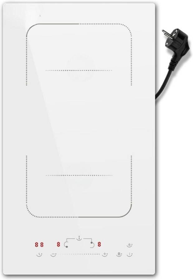 BOG Inductiekookplaat 2 Platen met Stekker Wit Keramisch Glas 2-Delig Dubbele 29 cm Inbouw 3500 Watt Gecombineerde Zone 220 V