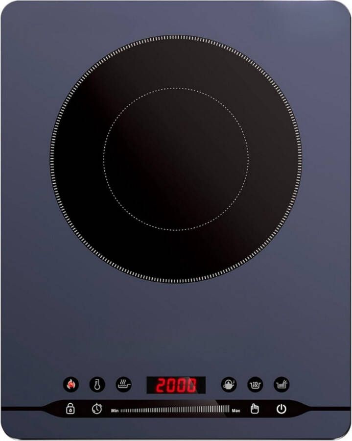 BOG Inductiekookplaat 2000 W 9 Vermogens- En Temperatuurniveaus 4 Automatische Menu's Stille Loop ≤ 42 dB Veiligheidsslot Timer Ultraduun Design Blauw