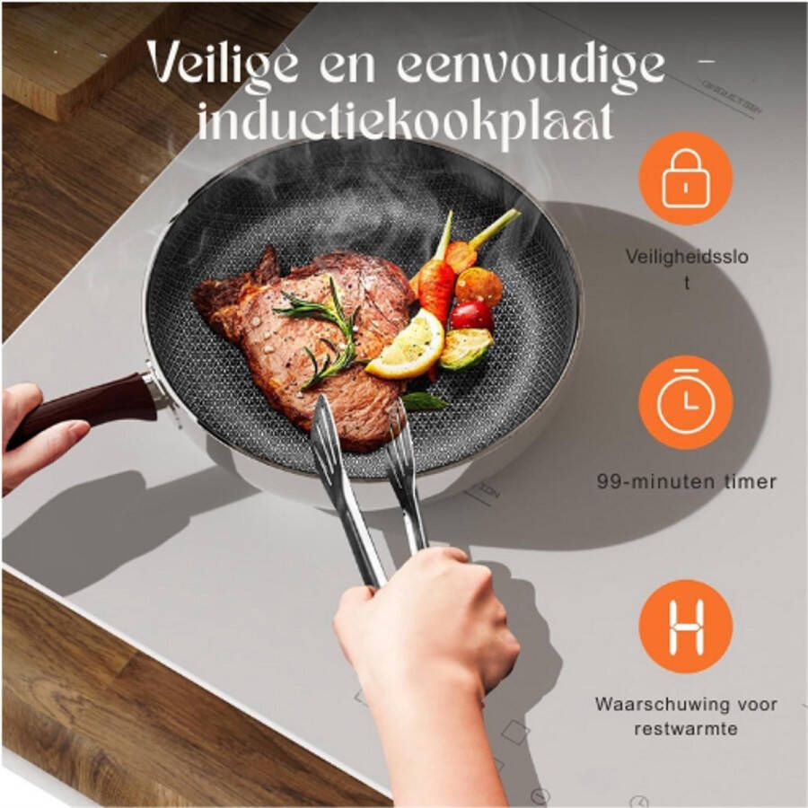 BOG Inductiekookplaat 4 Pits 3500 W Wit Inbouw 59 cm Touch Control 9 Vermogensniveaus Veiligheidsvergrendeling Stekker Aansluiting 220 V