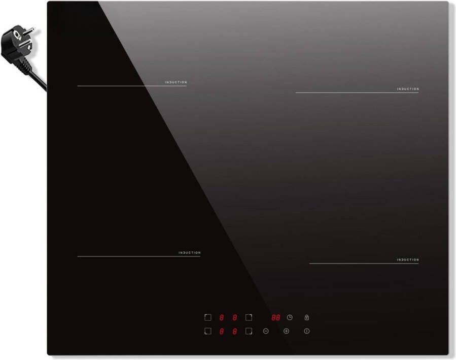 BOG Inductiekookplaat 4-Pits – 3500W 59 Cm Inbouw Met Stekker – 220V Zelfvoorzienend Via 16A Stopcontact Veiligheidsslot & Touchbediening
