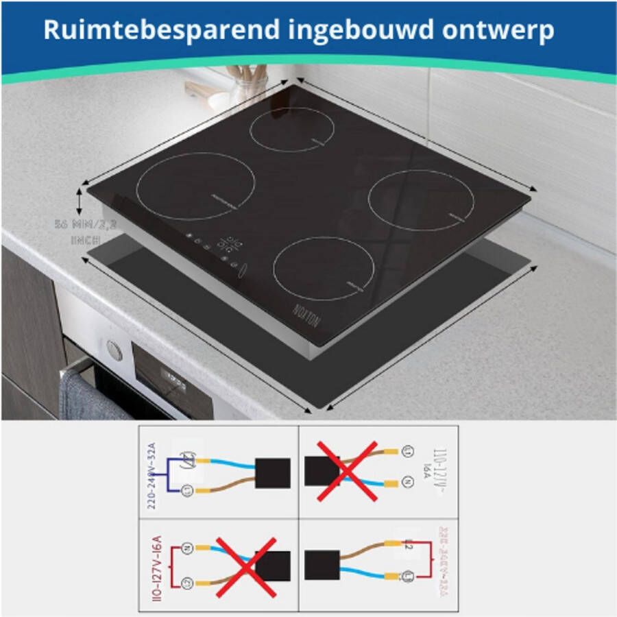 BOG Inductiekookplaat 4-Pits-6400 W-Elektrische Hobs-Domino Inbouw-60 cm-Zwarte Inductieplaat Met Touch-Bescherming Voor Kinderen-220 V-240 V-Glas